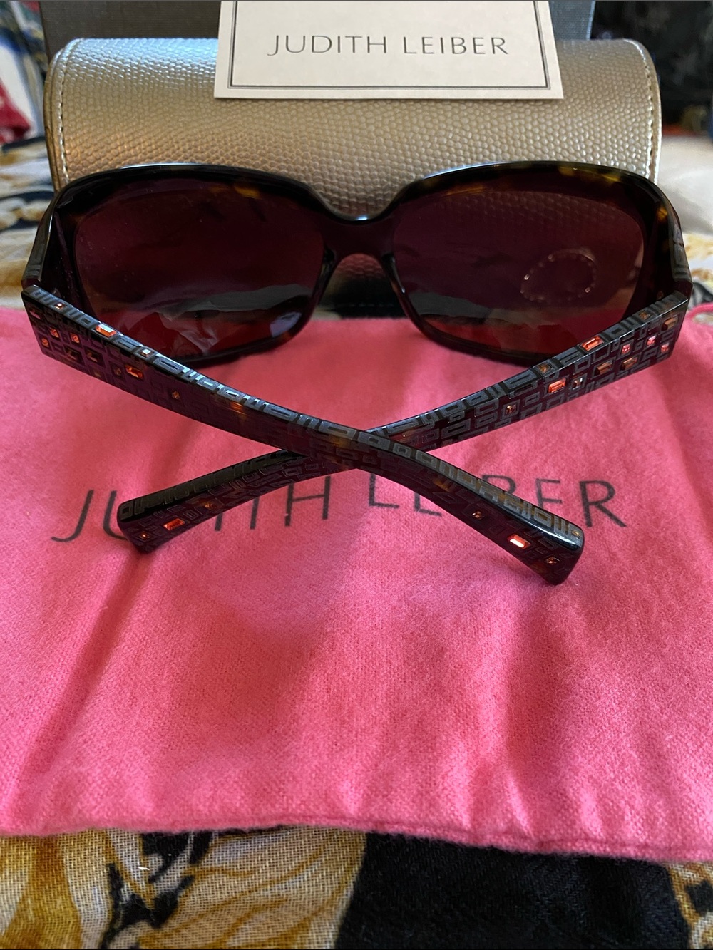 Judith Lieber Handmade in Japan Carved Crystal Encrusted Crystal Sunglasses
